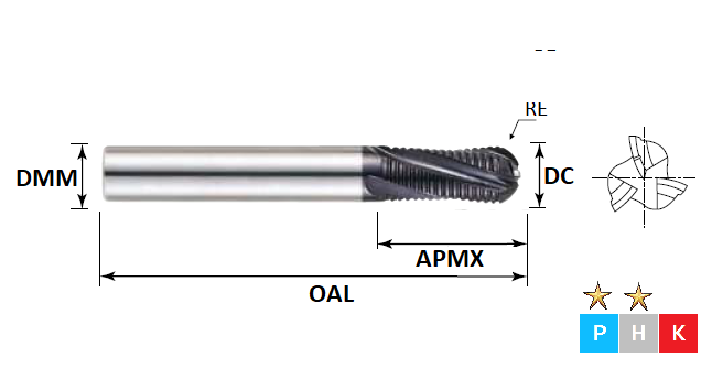 6.0mm 3 Flute Ball Nose Long Series Fine Roughing Pulsar Carbide End Mill (Flatted Shank)